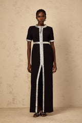 Mylène siyah ön yırtmaçlı kristal işlemeli maksi elbise