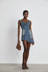 Seren Süslü Denim Mini Elbise