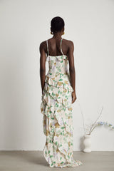 Isabeau Fırfırlı Asimetrik Etekli Maksi Elbise