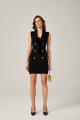 Charlotte Siyah Şal Yaka Örme Mini Elbise