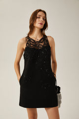 Ophélie Siyah Süslü Mini Elbise