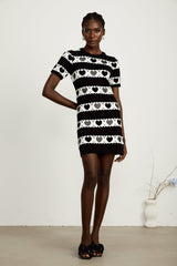 Clothilde İşlemeli Kısa Kollu Örme Mini Elbise