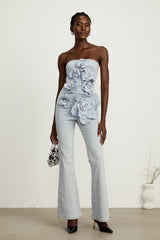 Auréliane Suni Çiçekli Denim Tulum