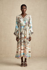 Léna İpek Kemerli V Yaka Midi Elbise