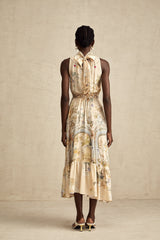 İpek Hermine Grafik Desenli Kolsuz Midi Elbise