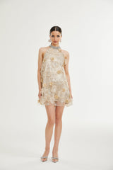 Viaua Halter Çiçekli Elmas Mini Elbise