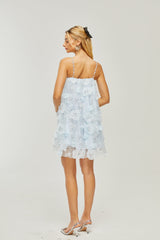 Süzette Kristal Süslü Çiçekli Mini Elbise