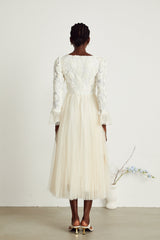 Thibaulte Pilili Dantel Çiçekli Midi Elbise