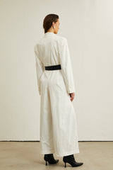 Thibaulte Beyaz Kemerli V Yaka Tulum