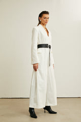 Thibaulte Beyaz Kemerli V Yaka Tulum