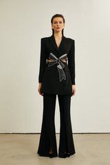 Justine Siyah Fiyonklu Kesim Blazer Takım Elbise