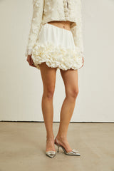 Wanda Beyaz 3 Boyutlu Petal Baloncuklu Mini Etek