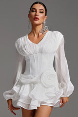 Bella Beyaz tam pileli daralmış mini elbise