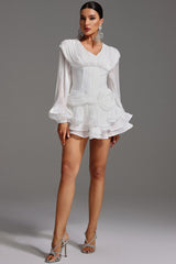 Bella Beyaz tam pileli daralmış mini elbise