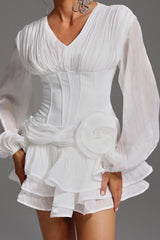 Bella Beyaz tam pileli daralmış mini elbise