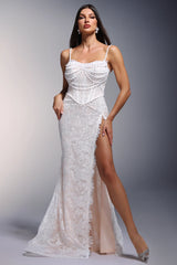 Vandra Kolsuz Dantel Yırtmaçlı Uzun Elbise