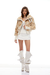 Amira Brown Ombré Baskılı Kürk Manto