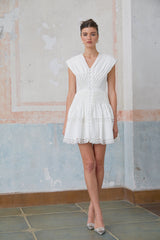 Anaïs kesik sahte inci süslemeli mini elbise