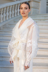 Arella Desenli ve Kabarık Kollu Organze Blazer