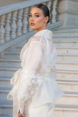 Arella Desenli ve Kabarık Kollu Organze Blazer