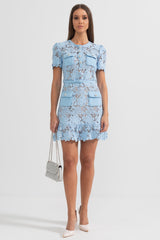 Maya Kısa Kollu İşlemeli Çiçekli Elbise