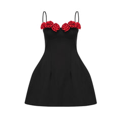 Pauline Sahte Çiçekli Mini Elbise Siyah