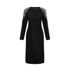 Adara Siyah Kristal Süslemeli Midi Elbise