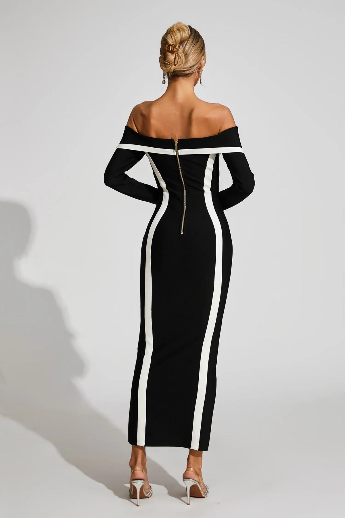 Selestia Siyah Off Shoulder Bandaj Maxi Elbise