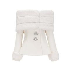 Caitlin beyaz suni kürk ceket ve etek uyumlu set