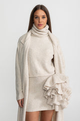 Elsa Kaşmir Heykelsi Volan Detaylarına Sahip Örme Üç Parçalı Takım