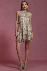 Viaua Halter Çiçekli Elmas Mini Elbise