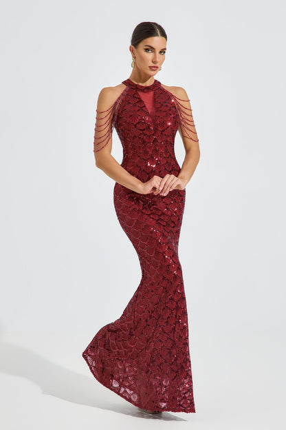 Iris Crimson Luxe Payet Maxi Elbise