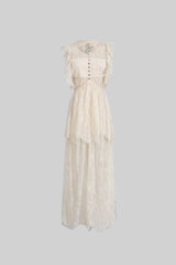 Alley Fırfırlı Dantelli Şeffaf Elbise - Fildişi
