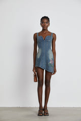 Seren Süslü Denim Mini Elbise
