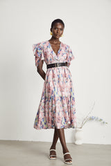 Naia Çiçek Desenli Kemerli Midi Elbise