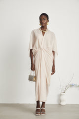 Solène Yarı Şeffaf V Yaka Midi Elbise