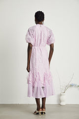 Coralie Çiçek İşlemeli Kat Kat Midi Elbise Mor