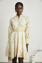 Allie Grafik Desenli Kuşaklı Mini Elbise