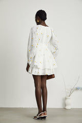 Naia Beyaz Çiçek İşlemeli Mini Elbise
