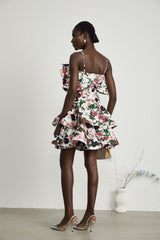 Marilyn Poplin Çiçek Desenli Fırfırlı Elbise