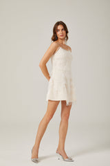 Brielle Beyaz Dantel Kolsuz Mini Elbise