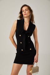 Charlotte Siyah Şal Yaka Örme Mini Elbise