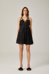 Therese Siyah Süslü Saten Mini Elbise