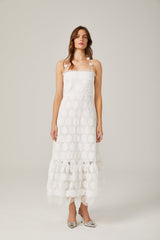 Rosalie Dantel Suni Çiçekli Boyundan Bağlamalı Midi Elbise