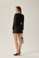 Mireille Siyah Kristal Süslemeli Mini Elbise