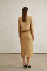 Aurore Altın Rengi Tüvit Ceket Ve Elbise Uyumlu Takım