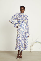 Ophélie Çiçek Desenli Pilili Midi Elbise