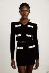 Delphine Renk Bloklu Örme Kazak & Etek Eşleştirme Seti