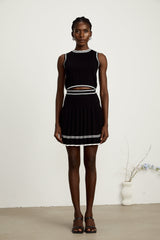 Daphné Kontrast Şeritli Hırka Ve Yelek Üst Ve Etek Uyumlu Set