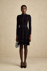 Fabienne Siyah Kristal Süslemeli Fırfırlı Örme Mini Elbise